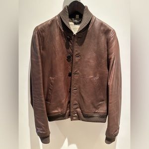 Burberry Brit Eglinton Brown Leather Bomber Jacket - Size Small
